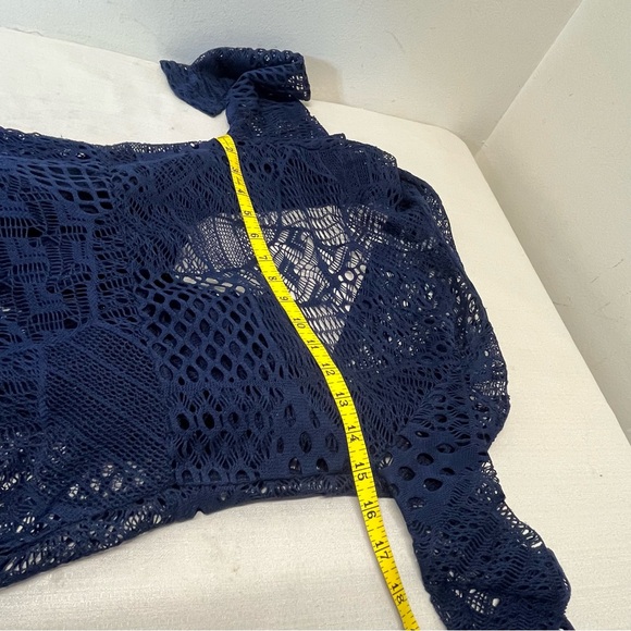 Navy Blue Crochet Open Front Waterfall Cardigan Size S - Picture 8 of 11
